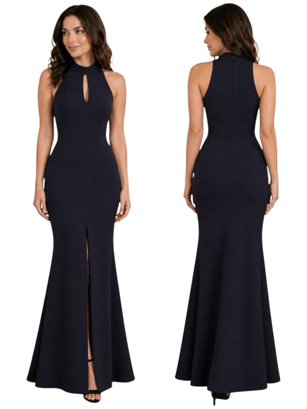 LIKELY Keyhole Halter Mermaid Slit Harbor Gown Formal Dress Black Size 4
